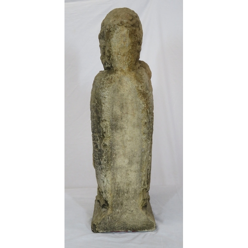 292 - Vintage old stone carved statue of St Peter with Keys to Heaven, on shaped base 70cm