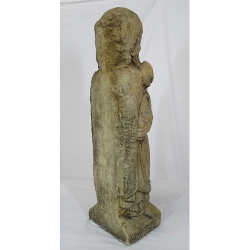 292 - Vintage old stone carved statue of St Peter with Keys to Heaven, on shaped base 70cm