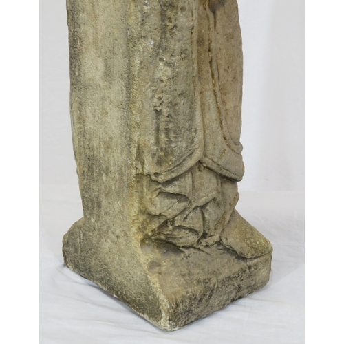 292 - Vintage old stone carved statue of St Peter with Keys to Heaven, on shaped base 70cm