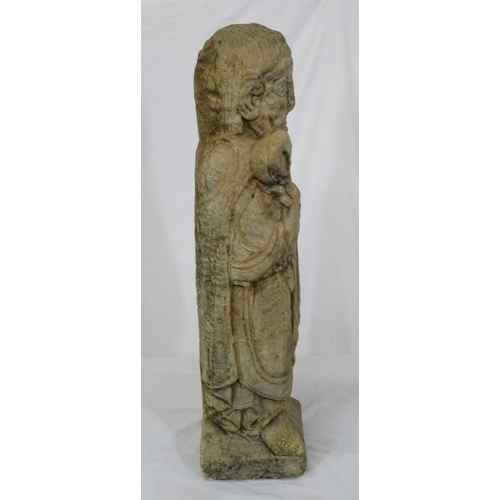 292 - Vintage old stone carved statue of St Peter with Keys to Heaven, on shaped base 70cm