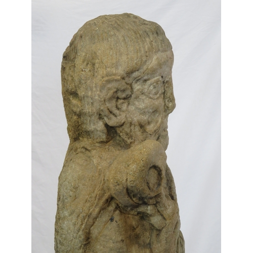 292 - Vintage old stone carved statue of St Peter with Keys to Heaven, on shaped base 70cm