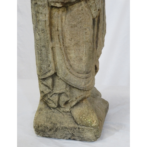 292 - Vintage old stone carved statue of St Peter with Keys to Heaven, on shaped base 70cm