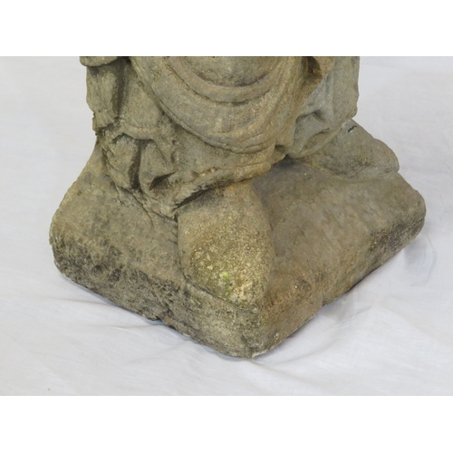 292 - Vintage old stone carved statue of St Peter with Keys to Heaven, on shaped base 70cm