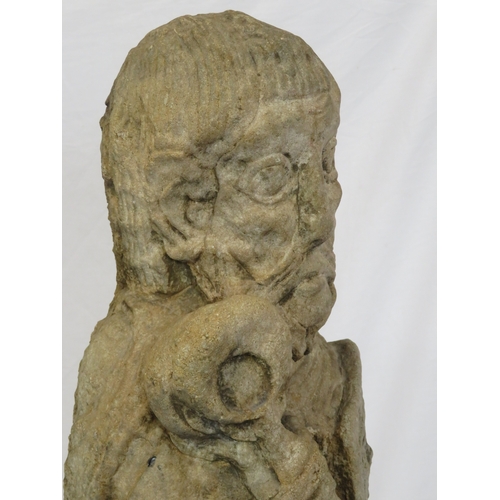 292 - Vintage old stone carved statue of St Peter with Keys to Heaven, on shaped base 70cm