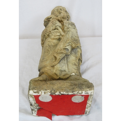 292 - Vintage old stone carved statue of St Peter with Keys to Heaven, on shaped base 70cm