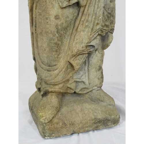 292 - Vintage old stone carved statue of St Peter with Keys to Heaven, on shaped base 70cm