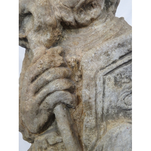 292 - Vintage old stone carved statue of St Peter with Keys to Heaven, on shaped base 70cm