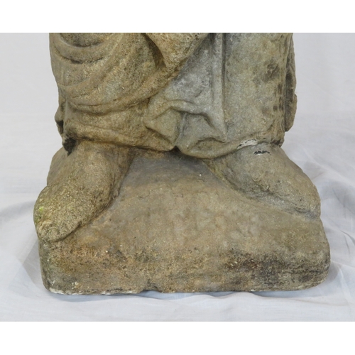 292 - Vintage old stone carved statue of St Peter with Keys to Heaven, on shaped base 70cm