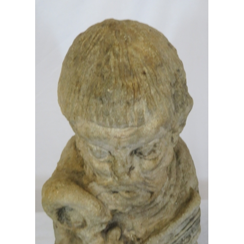 292 - Vintage old stone carved statue of St Peter with Keys to Heaven, on shaped base 70cm