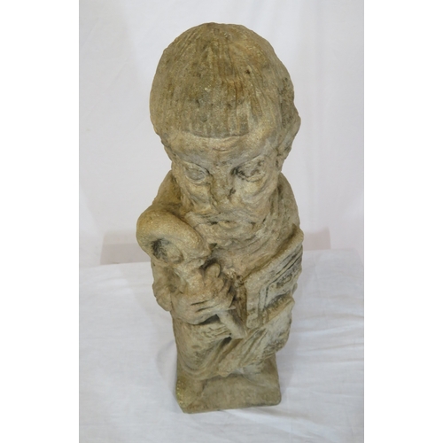 292 - Vintage old stone carved statue of St Peter with Keys to Heaven, on shaped base 70cm