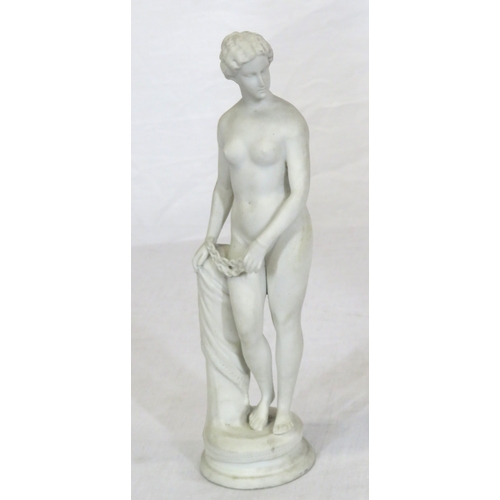 294 - Victorian style Parian figure of a lady on round base, with a smaller figure of a lady