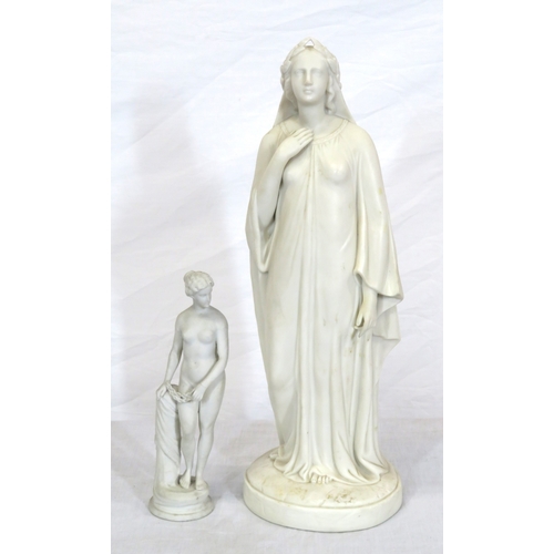 294 - Victorian style Parian figure of a lady on round base, with a smaller figure of a lady