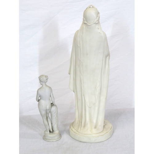 294 - Victorian style Parian figure of a lady on round base, with a smaller figure of a lady