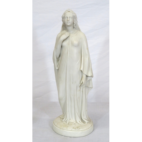 294 - Victorian style Parian figure of a lady on round base, with a smaller figure of a lady