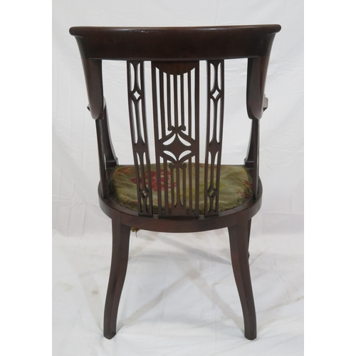 321 - Edwardian inlaid mahogany tub armchair with shaped arms & backs, inlaid rails, serpentine fronted se... 