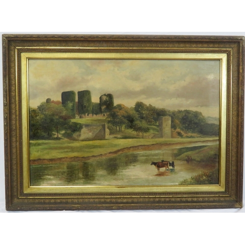 36 - Victorian school 'Castle by a river' oil on canvas 50x75cm