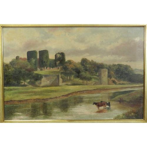36 - Victorian school 'Castle by a river' oil on canvas 50x75cm