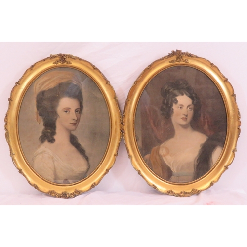 37 - Victorian school 'Portraits of ladies' pair of oval prints 44x33cm each