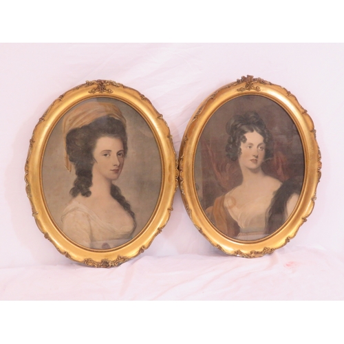 37 - Victorian school 'Portraits of ladies' pair of oval prints 44x33cm each