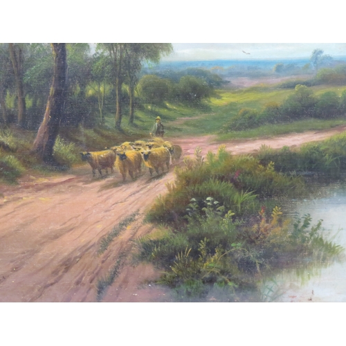 38 - Victorian school 'Herding the sheep' oil on canvas 50x75cm signed indistinctly