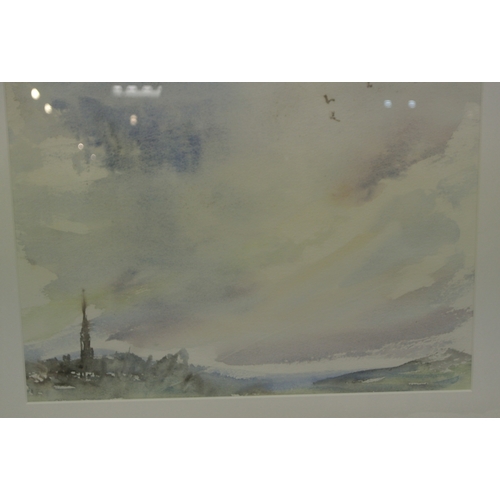 45 - Patricia Good 'Landscape with church spire' & 'Harbour scene' pair of watercolours 33x44cm each sign... 