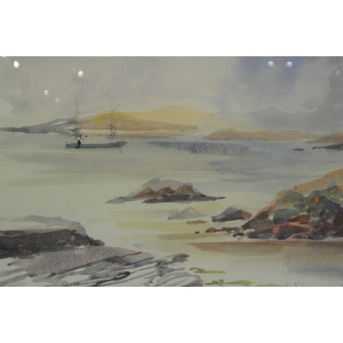 45 - Patricia Good 'Landscape with church spire' & 'Harbour scene' pair of watercolours 33x44cm each sign... 