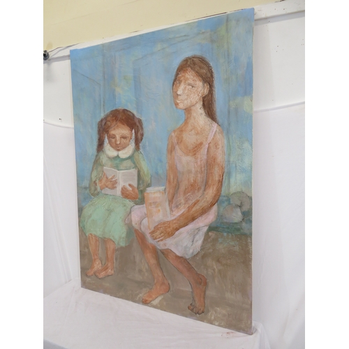 56 - Larissa Krill 'Children reading' oil on canvas 140x100cm initialled