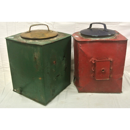 67 - Pair of Edwardian metal ships lanterns, port & starboard, with shaped handles