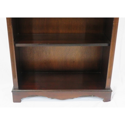 70 - Edwardian style tall bookcase with dentil frieze, adjustable shelving, on bracket feet