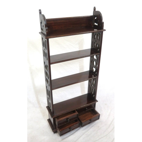 74 - Edwardian design four tier shelf unit with four drawers, on bracket feet