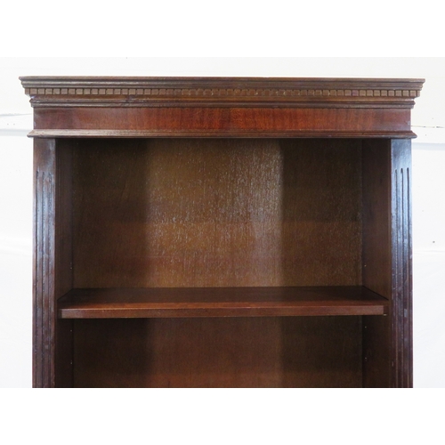 80 - Edwardian style tall open bookcase with dentil frieze, adjustable shelving, on bracket feet