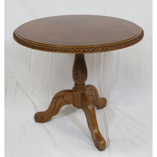 81 - Edwardian design inlaid round occasional table with rope edge border, twist turned column, on tripod