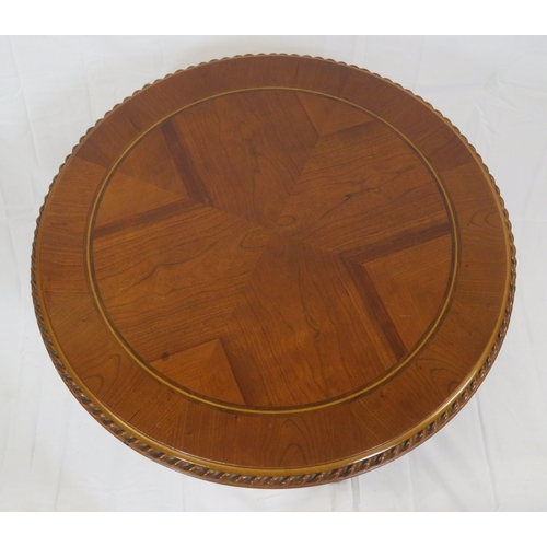 81 - Edwardian design inlaid round occasional table with rope edge border, twist turned column, on tripod