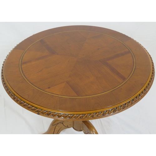 81 - Edwardian design inlaid round occasional table with rope edge border, twist turned column, on tripod