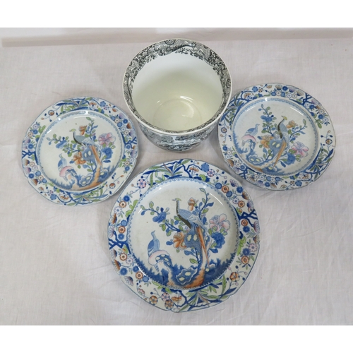 82 - Three Oriental style Ironstone plates with bird & foliate decoration, & a Copeland Spode vase