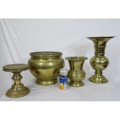 88 - Four brass vases, stand, etc