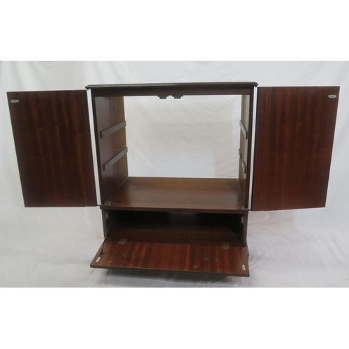 90 - Edwardian style mahogany press or TV cabinet with panelled doors, drawer under with drop handles, on... 