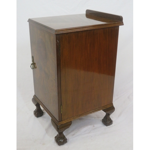 91 - Edwardian style walnut locker with shelved interior, drop handle, on cabriole legs on claw & ball fe... 