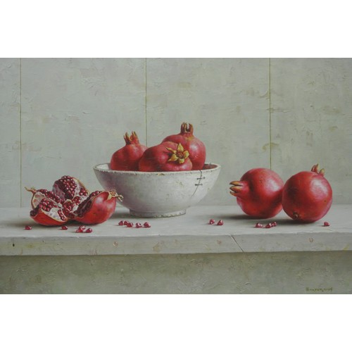 34 - Alexander Baxter  (Russia b. 1962) 'Still life study of Pomegranates' oil on canvas 45x70 signed & d... 