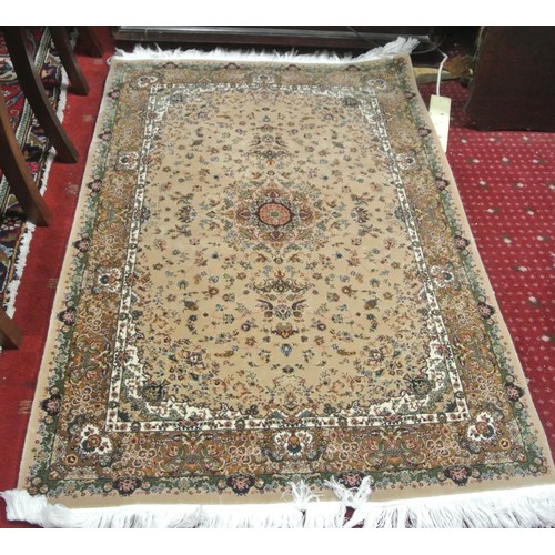 266 - Cream ground full pile fine woven Turkish rug of floral medallion design 150 x100 cm