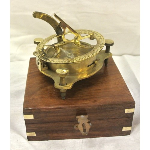 163 - Ornate Mariners brass compass with adjustable gnomon, stamped West, London