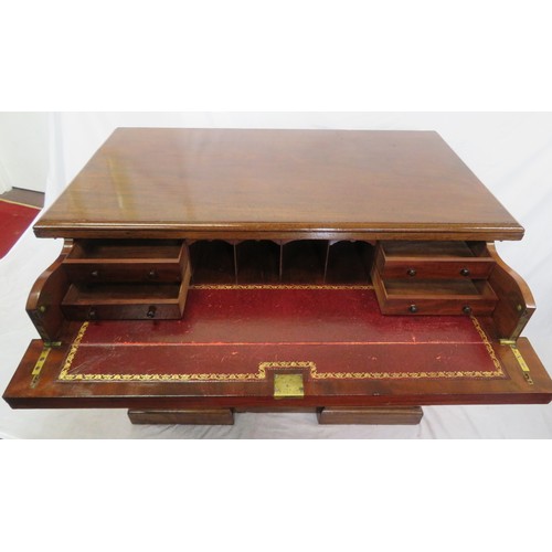 150 - Edwardian mahogany desk with pull-out bureau with drop down front and fitted interior, 10 side drawe... 