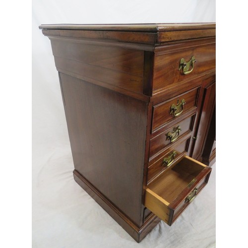 150 - Edwardian mahogany desk with pull-out bureau with drop down front and fitted interior, 10 side drawe... 