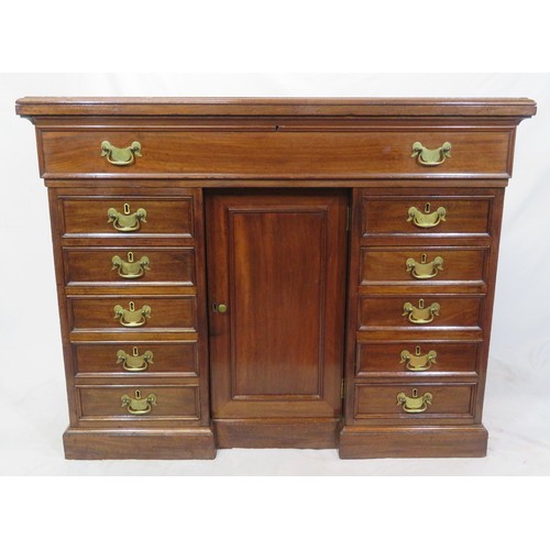 150 - Edwardian mahogany desk with pull-out bureau with drop down front and fitted interior, 10 side drawe... 