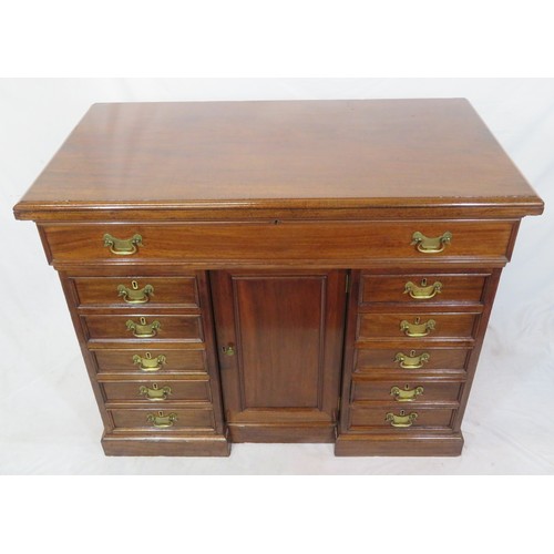 150 - Edwardian mahogany desk with pull-out bureau with drop down front and fitted interior, 10 side drawe... 