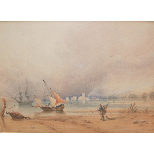 40 - Anthony Vandyke Copley Fielding 'Coastal scene with fisherman walking towards a fishing smack' water... 