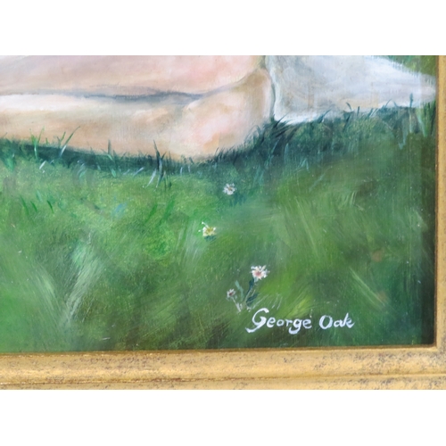 45 - George Oak 'Portrait of a girl in a meadow' oil on board 34x26cm signed