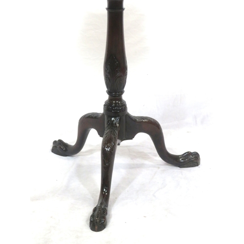 181 - Victorian mahogany table with tip-up top, scalloped borders, foliate carved baluster turned column, ... 