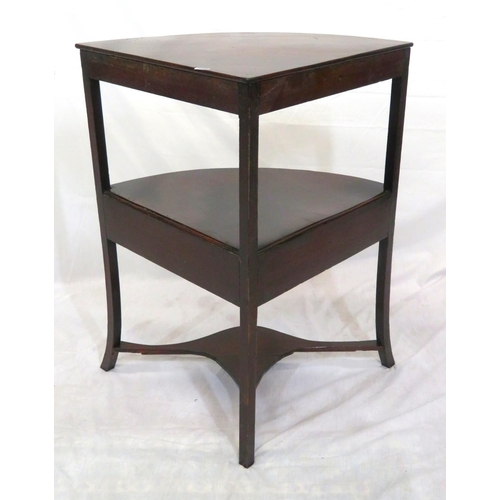 106 - Georgian mahogany bow fronted two tier corner whatnot with drawer, shaped legs & stretcher