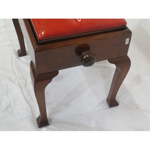 109 - Victorian mahogany stool with leatherette adjustable top, on cabriole legs